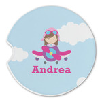 Airplane & Girl Pilot Sandstone Car Coaster - Single (Personalized)
