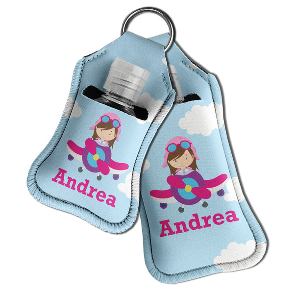 Airplane & Girl Pilot Sanitizer Holder Keychain - Both in Case (PARENT)
