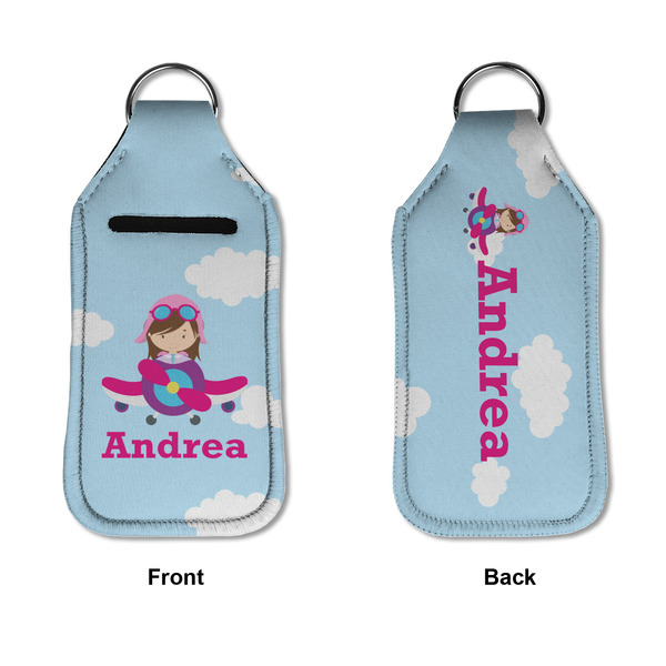 Airplane & Girl Pilot Sanitizer Holder Keychain - Large APPROVAL (Flat)