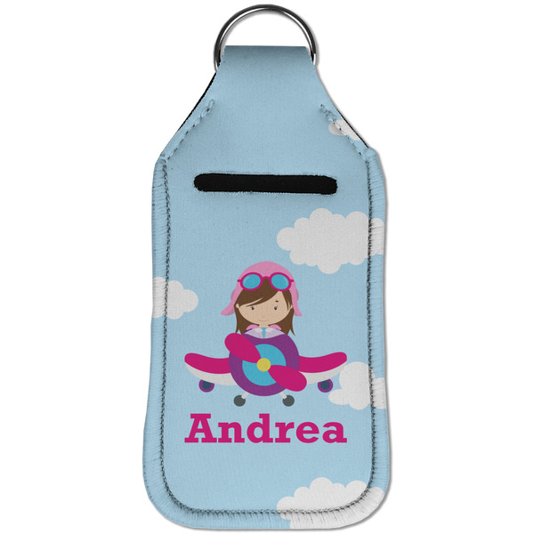 Airplane & Girl Pilot Sanitizer Holder Keychain - Large (Front)