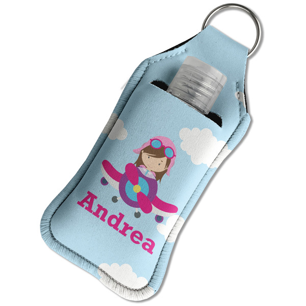 Airplane & Girl Pilot Sanitizer Holder Keychain - Large in Case