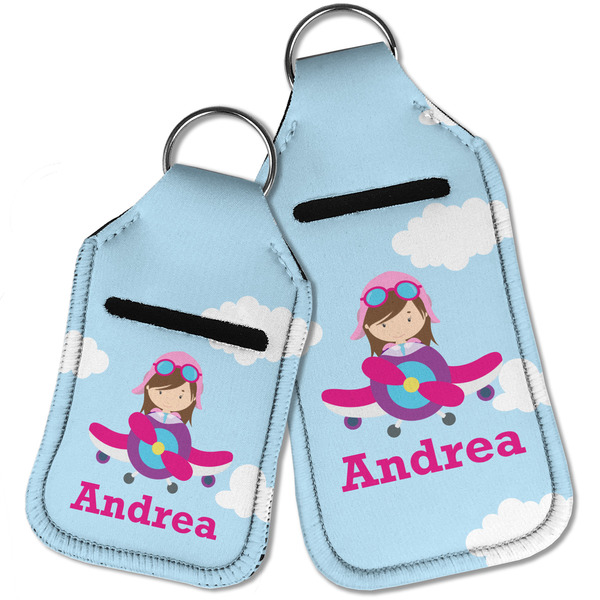 Airplane & Girl Pilot Sanitizer Holder Keychain - Parent Main