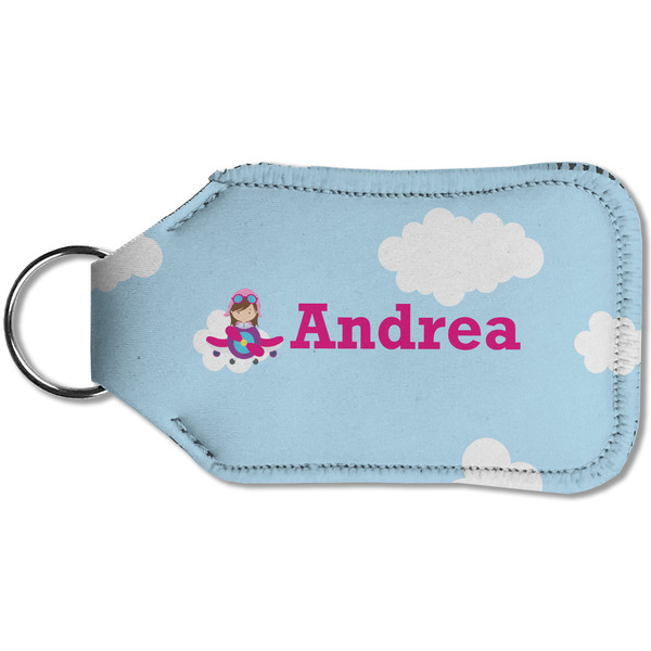 Airplane & Girl Pilot Sanitizer Holder Keychain - Small (Back)