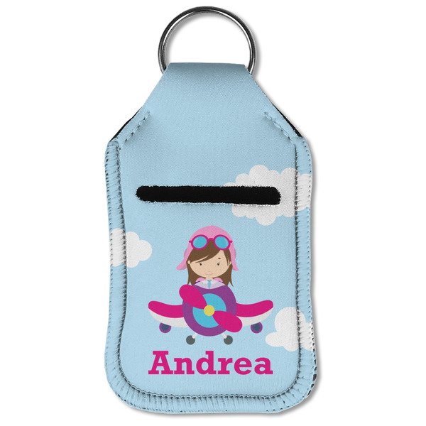 Airplane & Girl Pilot Sanitizer Holder Keychain - Small (Front Flat)