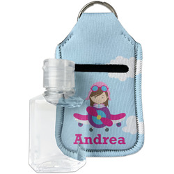 Airplane & Girl Pilot Hand Sanitizer & Keychain Holder - Small (Personalized)