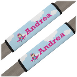 Airplane & Girl Pilot Seat Belt Covers (Set of 2) (Personalized)