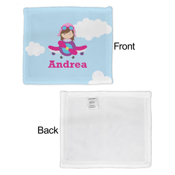 Airplane & Girl Pilot Security Blanket - Front & White Back View