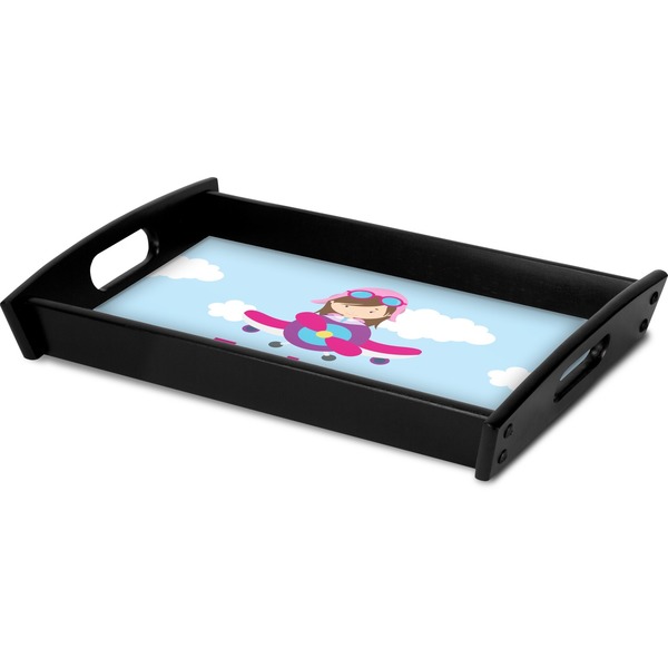 Airplane & Girl Pilot Serving Tray Black - Corner