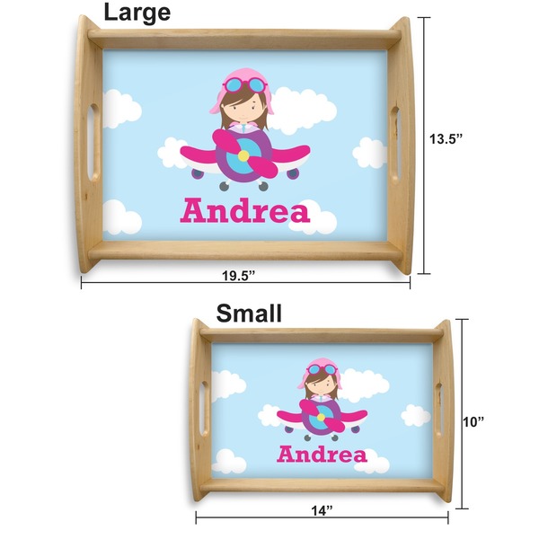 Airplane & Girl Pilot Serving Tray Wood Sizes