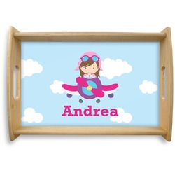 Airplane & Girl Pilot Natural Wooden Tray - Small (Personalized)
