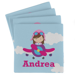 Airplane & Girl Pilot Absorbent Stone Coasters - Set of 4 (Personalized)