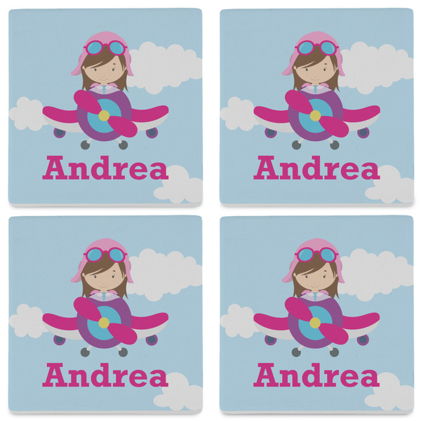 Airplane & Girl Pilot Set of 4 Sandstone Coasters - See All 4 View