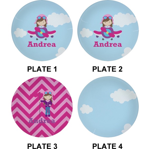 Airplane & Girl Pilot Set of Appetizer / Dessert Plates (Approval)
