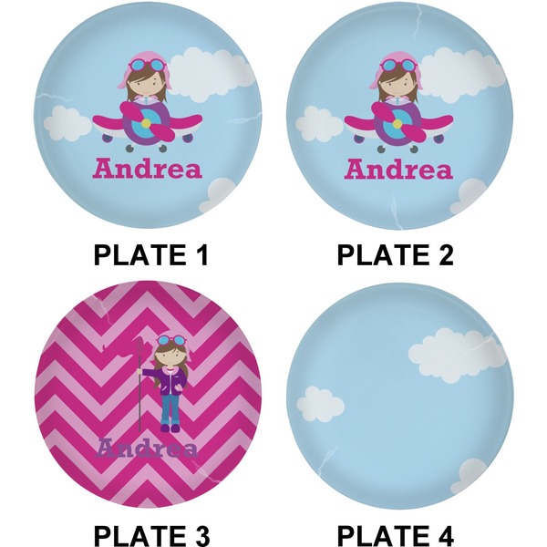 Airplane & Girl Pilot Set of Lunch / Dinner Plates (Approval)