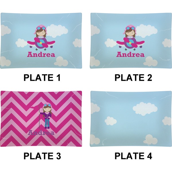 Airplane & Girl Pilot Set of Rectangular Appetizer / Dessert Plates (Approval)