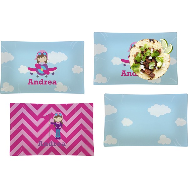 Airplane & Girl Pilot Set of Rectangular Dinner Plates