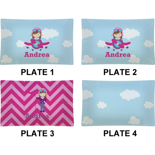 Airplane & Girl Pilot Set of Rectangular Dinner Plates (Approval)