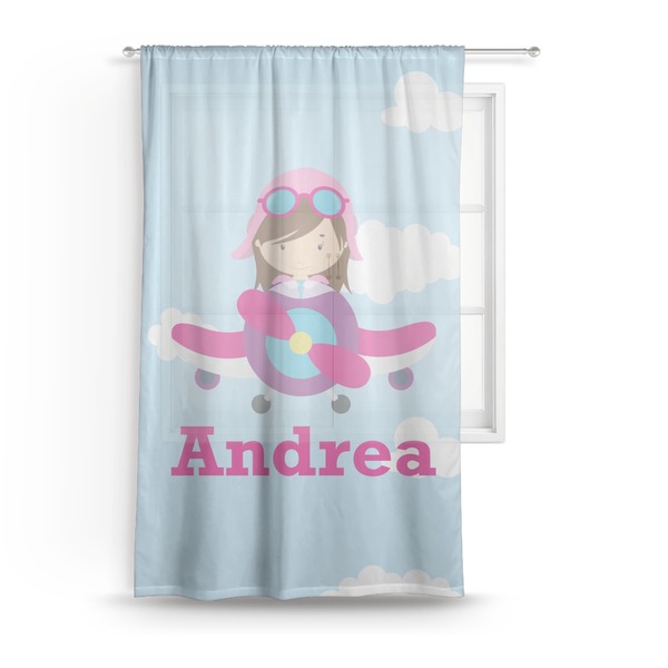 Custom Airplane & Girl Pilot Sheer Curtain (Personalized)