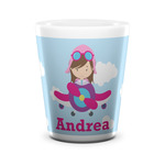 Airplane & Girl Pilot Ceramic Shot Glass - 1.5 oz - White - Set of 4 (Personalized)