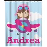 Airplane & Girl Pilot Extra Long Shower Curtain - 70"x84" (Personalized)