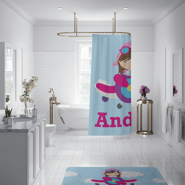 Airplane & Girl Pilot Shower Curtain - Custom Size