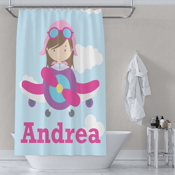 Airplane & Girl Pilot Shower Curtain Lifestyle