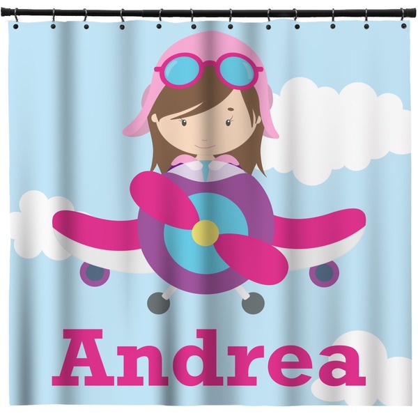 Custom Airplane & Girl Pilot Shower Curtain - Custom Size (Personalized)