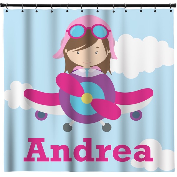Custom Airplane & Girl Pilot Shower Curtain (Personalized)