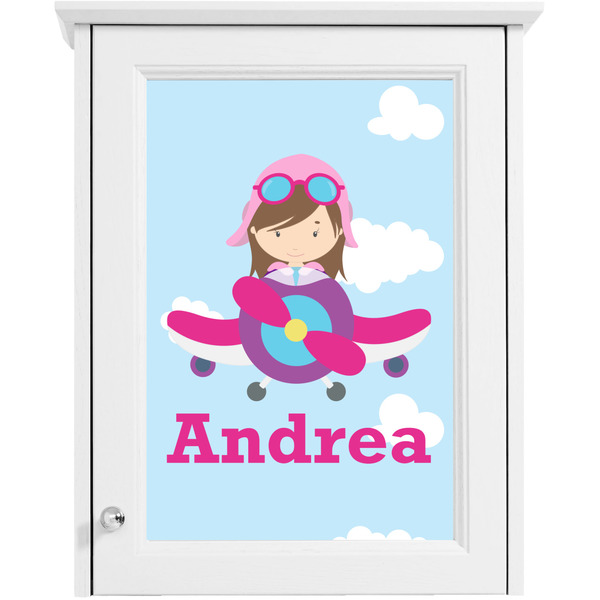 Airplane & Girl Pilot Single White Cabinet Decal