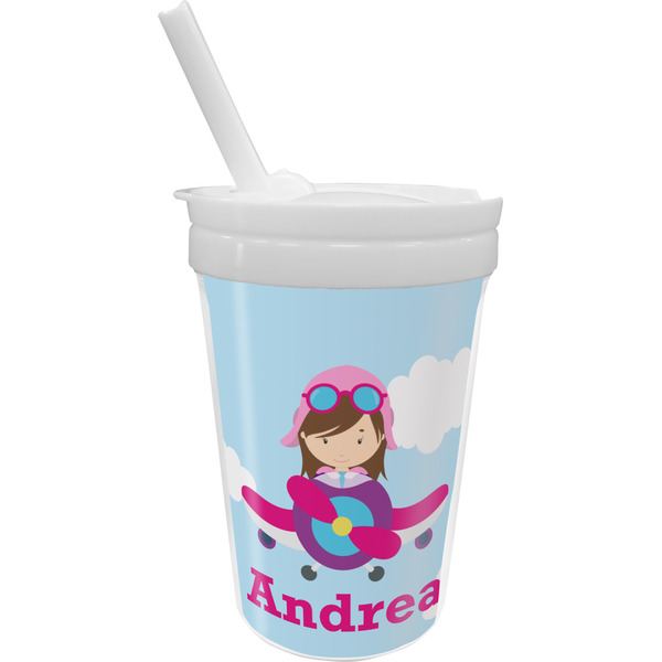 Custom Airplane & Girl Pilot Sippy Cup with Straw (Personalized)