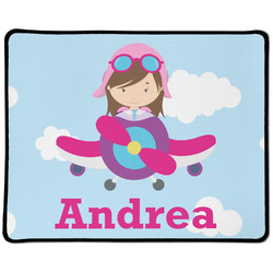Airplane & Girl Pilot Large Gaming Mouse Pad - 12.5" x 10" (Personalized)