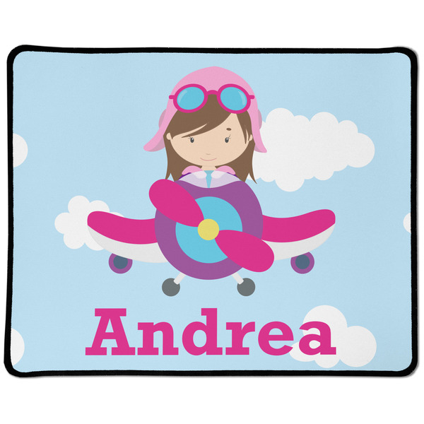 Custom Airplane & Girl Pilot Large Gaming Mouse Pad - 12.5" x 10" (Personalized)