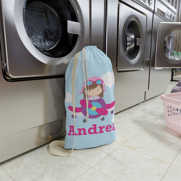 Airplane & Girl Pilot Small Landry Bag - In Context