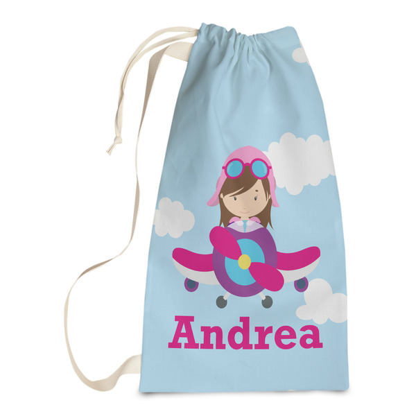 Custom Airplane & Girl Pilot Laundry Bags - Small (Personalized)