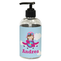 Airplane & Girl Pilot Plastic Soap / Lotion Dispenser (8 oz - Small - Black) (Personalized)