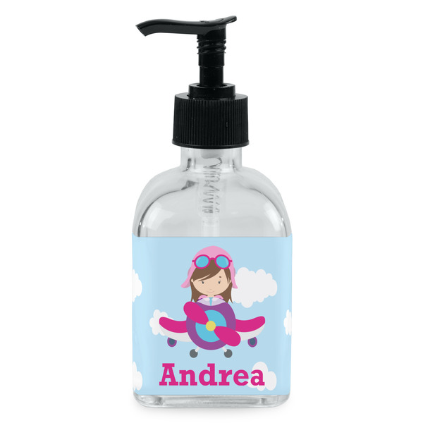 Custom Airplane & Girl Pilot Glass Soap & Lotion Bottle - Single Bottle (Personalized)