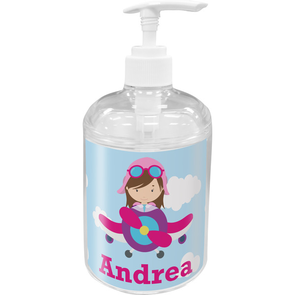 Custom Airplane & Girl Pilot Acrylic Soap & Lotion Bottle (Personalized)