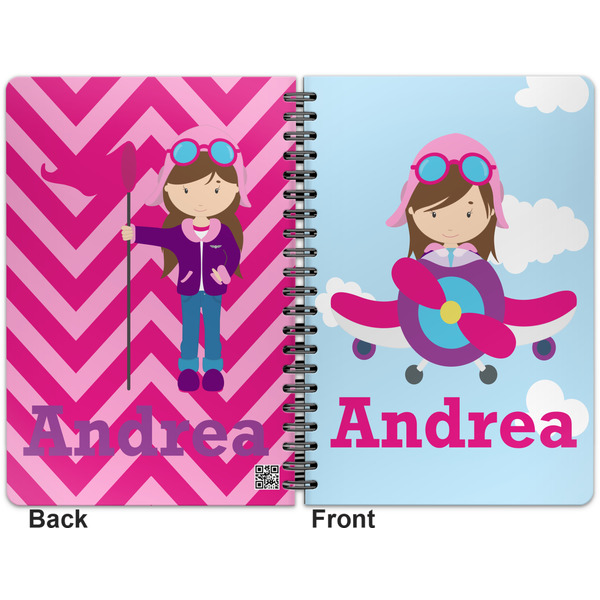 Airplane & Girl Pilot Spiral Journal 7 x 10 - Apvl