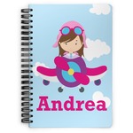 Airplane & Girl Pilot Spiral Notebook - 7x10 w/ Name or Text