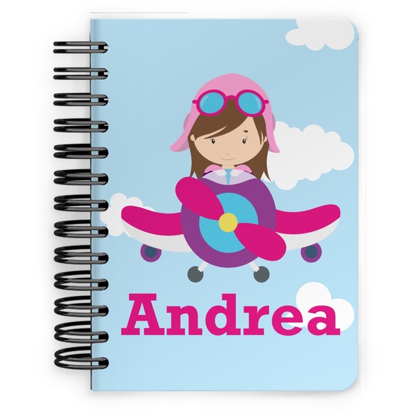 Custom Airplane & Girl Pilot Spiral Notebook - 5x7 w/ Name or Text
