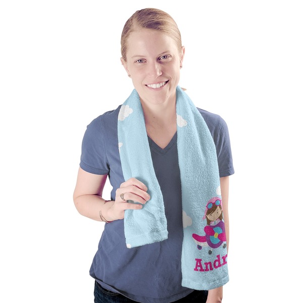 Airplane & Girl Pilot Sport Towel - Exercise use - Model