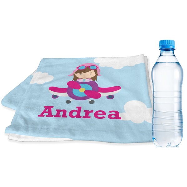 Custom Airplane & Girl Pilot Sports & Fitness Towel (Personalized)