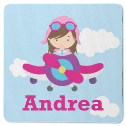 Airplane & Girl Pilot Square Rubber Backed Coaster (Personalized)