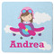 Airplane & Girl Pilot Square Rubber Backed Coaster (Personalized)