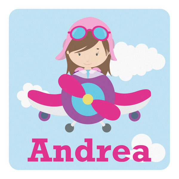 Custom Airplane & Girl Pilot Square Decal (Personalized)