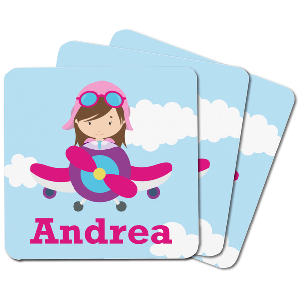 Airplane & Girl Pilot Square Fridge Magnet - MAIN