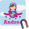 Airplane & Girl Pilot Square Fridge Magnet (Personalized)