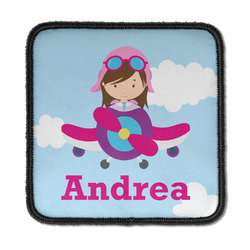 Airplane & Girl Pilot Iron On Square Patch w/ Name or Text