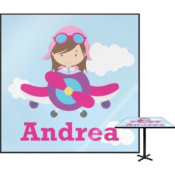 Custom Airplane & Girl Pilot Square Table Top (Personalized)
