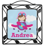 Airplane & Girl Pilot Square Trivet (Personalized)